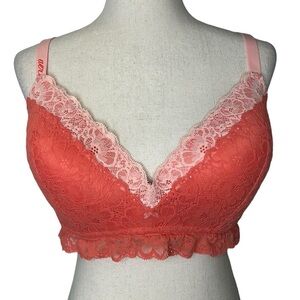 Aerie Real‎ Happy Wireless Bra Women's 40D NWOT Coral Lace
